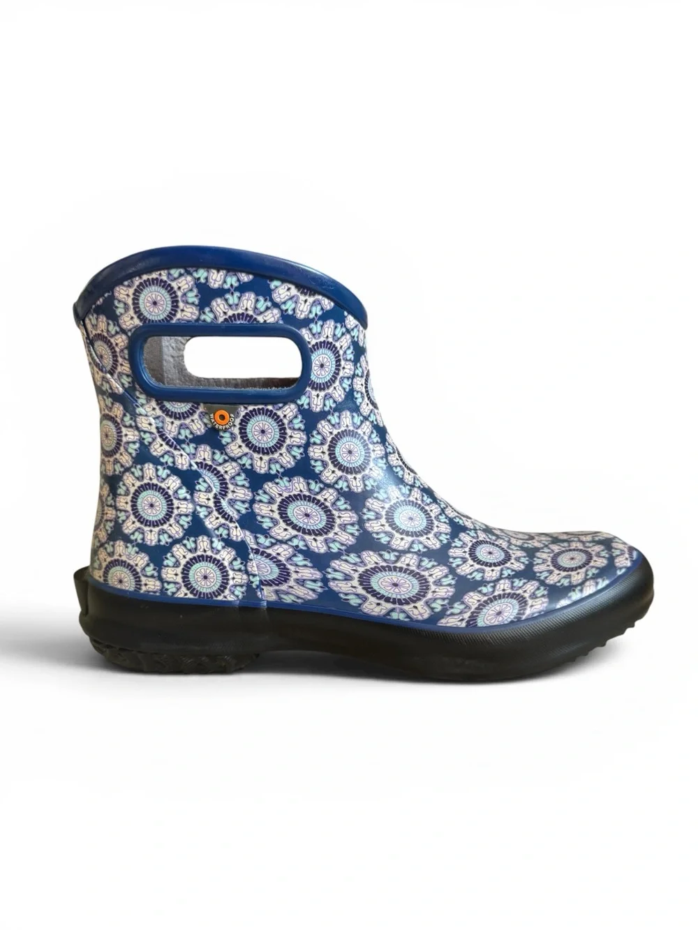 BOGS Patch Ankle Waterproof Rain Boots Blue Floral Print Gardening Shoes 9